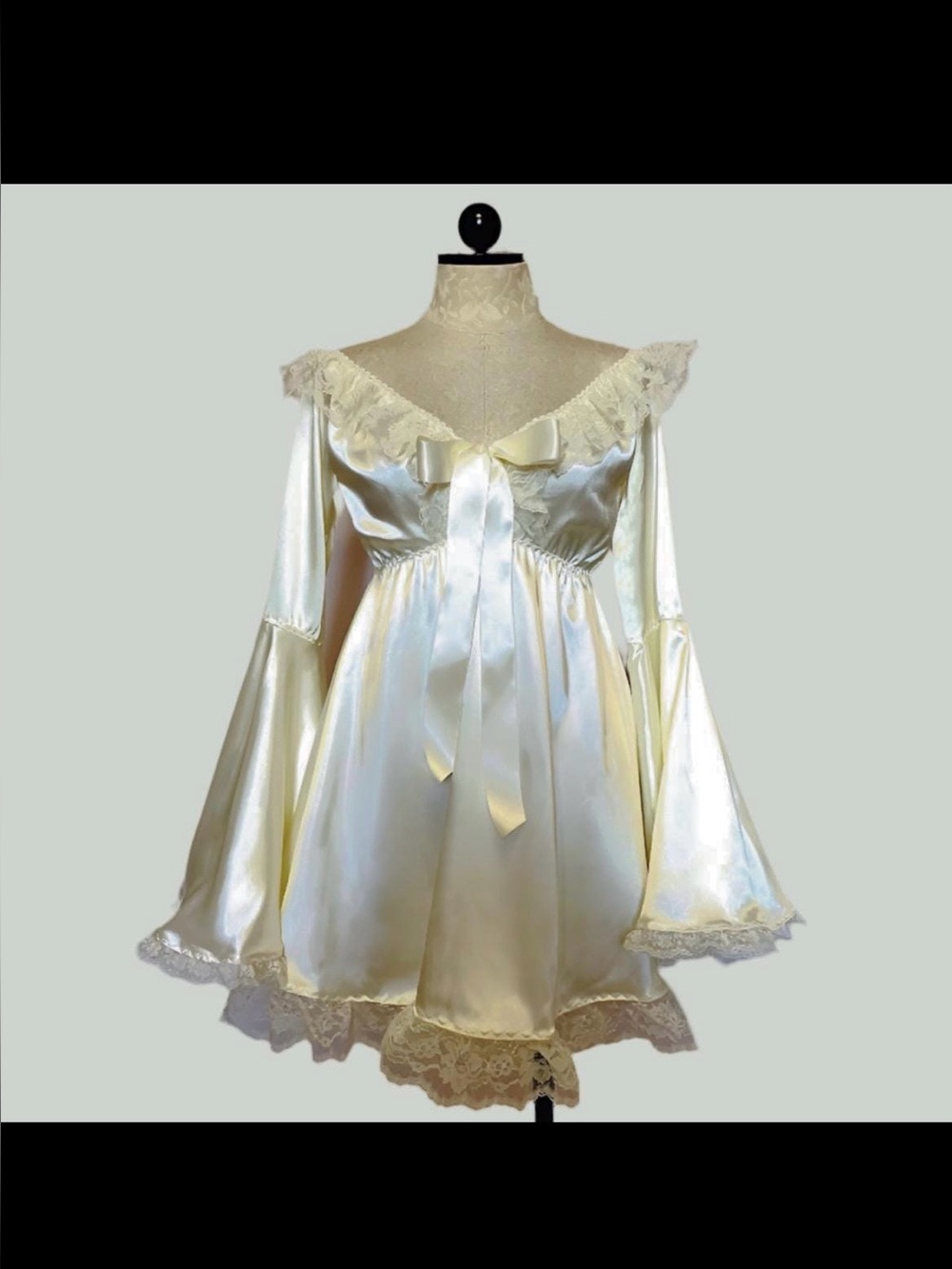 Satin Lace Trim Ivory Babydoll Nightdress